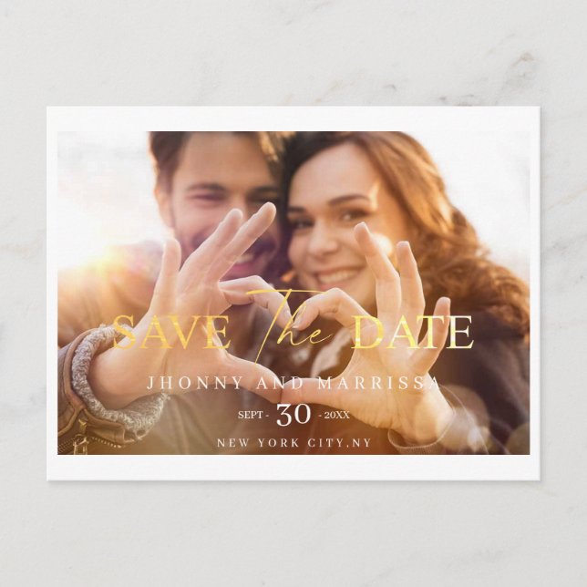 Modern Script Gold Wedding PostCard (Front)