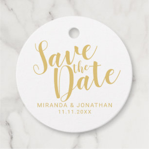 Modern Script Gold Wedding Save the Date Favor Tags