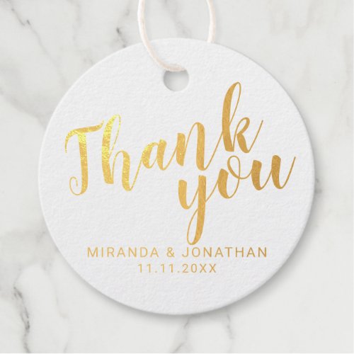 Modern Script Gold Wedding Thank You Gold Foil Favor Tags