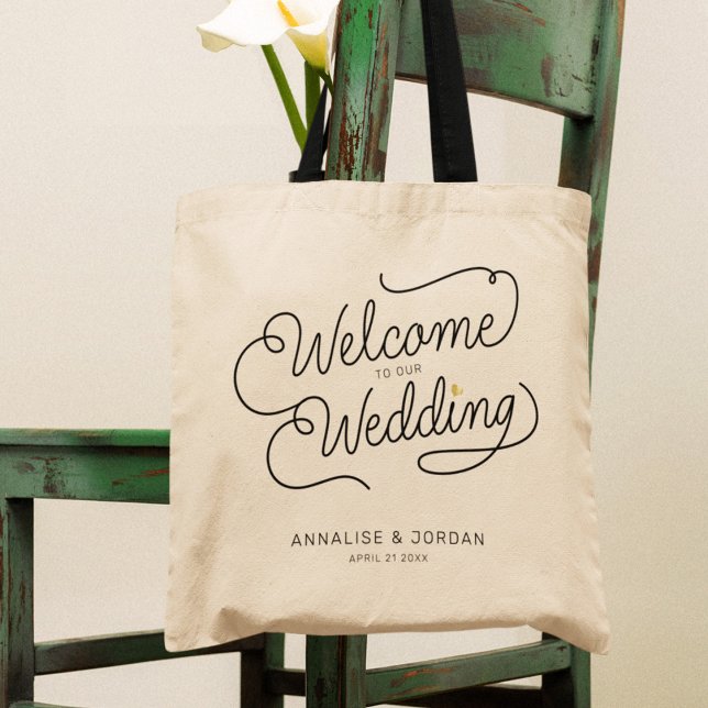 Modern Script Gold Welcome to our Wedding Favor Tote Bag (Creator Uploaded)