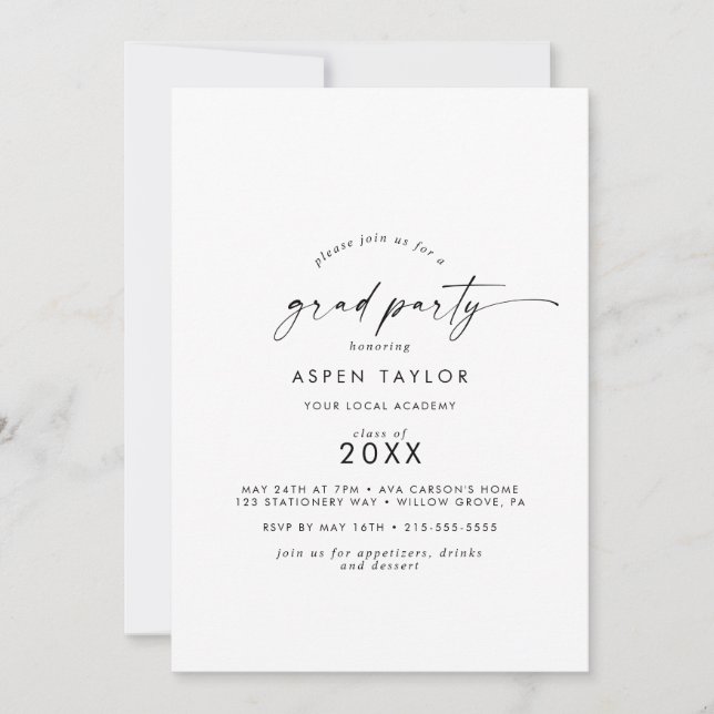 Modern Script Grad Party Invitation (Front)