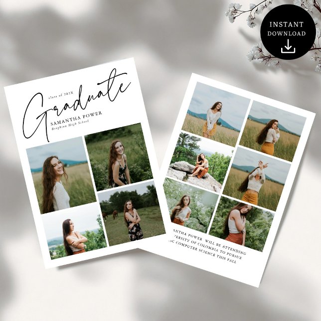 Modern Script Graduate 10 Photo Collage Graduation Announcement (Creator Uploaded)