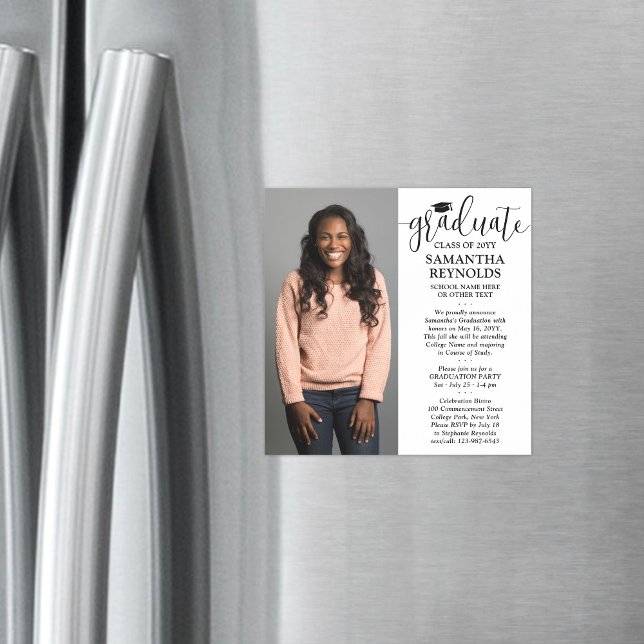 Modern Script Graduate 1 Photo Square Graduation Magnetic Invitation (Creator Uploaded)