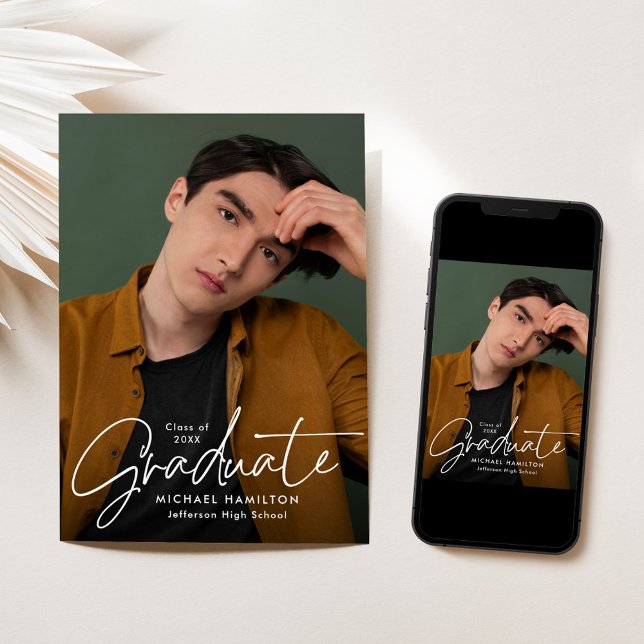 Modern Script Graduate 2 Photo Graduation Party Invitation (Creator Uploaded)