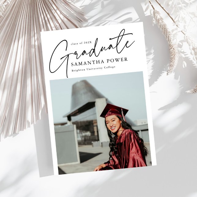 Modern Script  Graduate 2 Photos Graduation Invitation (Creator Uploaded)