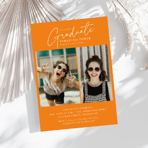 Modern Script Graduate 2 Photos Graduation Party Invitation
