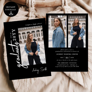Modern Script Graduate 3 Photo Graduation Invitation
