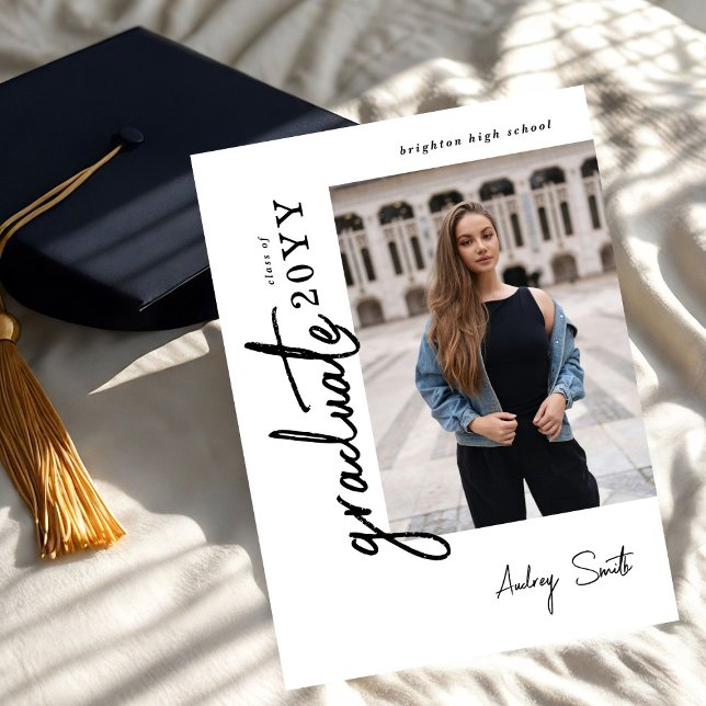 Modern Script Graduate 3 Photo Graduation Invitation (Creator Uploaded)