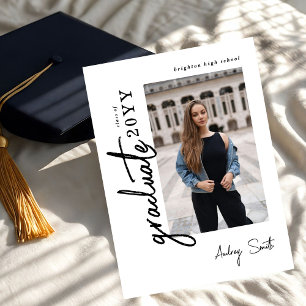 Modern Script Graduate 3 Photo Graduation Invitation