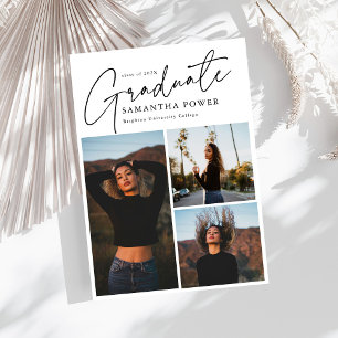 Modern Script Graduate 3 Photos Graduation Announcement