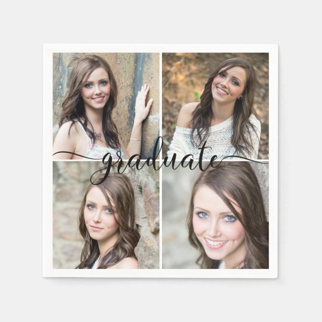 Modern Script GRADUATE 4 Photo Collage Napkins (Front)