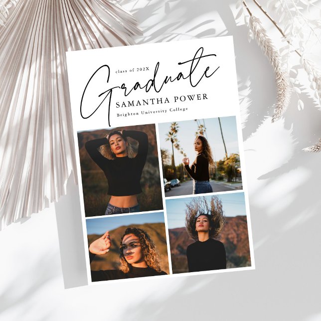 Modern Script  Graduate 4 Photos Graduation Announcement (Creator Uploaded)