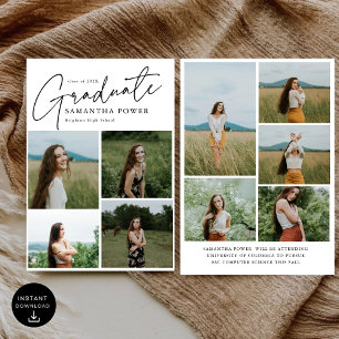 Modern Script Graduate 9 Photos Graduation Announcement