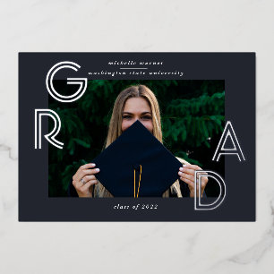 modern script graduate announcement foil card