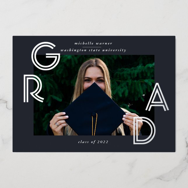 modern script graduate announcement foil card (Front)