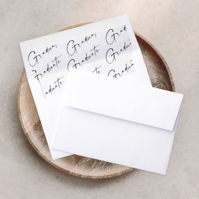 Modern Script Graduate Black and White Graduation  Envelope Liner (Modern graduate script black and white typography graduation liner.)