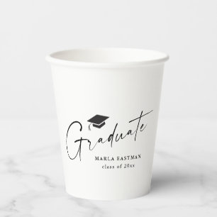 Modern Script Graduate Black and White Graduation Paper Cups