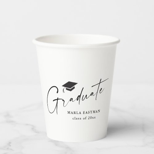 Modern Script Graduate Black and White Graduation  Paper Cups