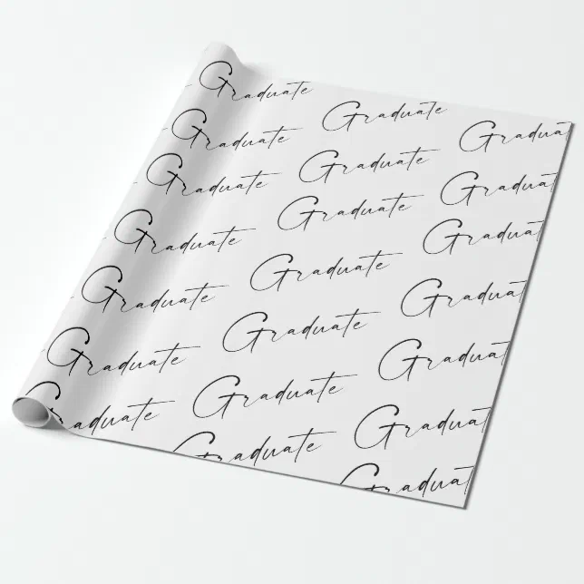 Modern Script Graduate Black and White Graduation Wrapping Paper | Zazzle