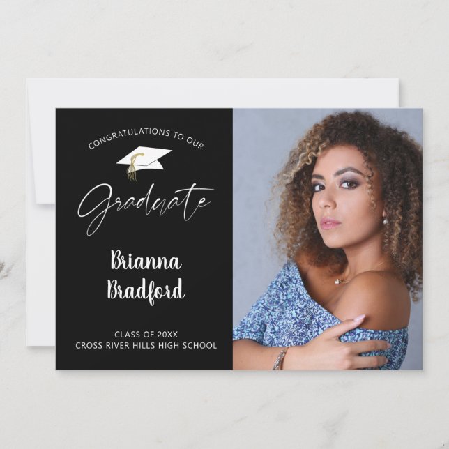 Modern Script Graduate Black Announcement (Front)