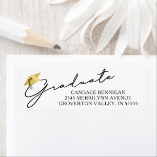 Modern Script Graduate Black Gold Cap Label