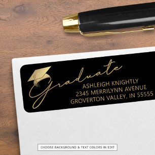 Modern Script Graduate Black Gold Cap Label
