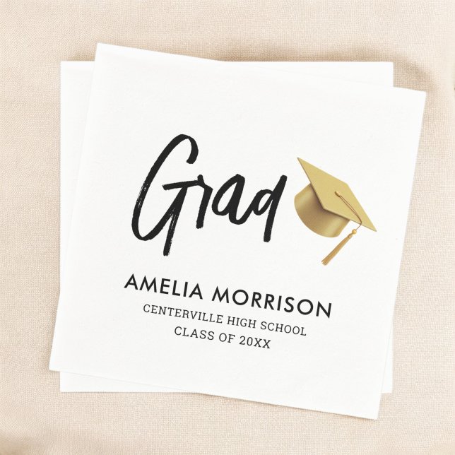 Modern Script Graduate Gold Cap Graduation Napkins (Creator Uploaded)