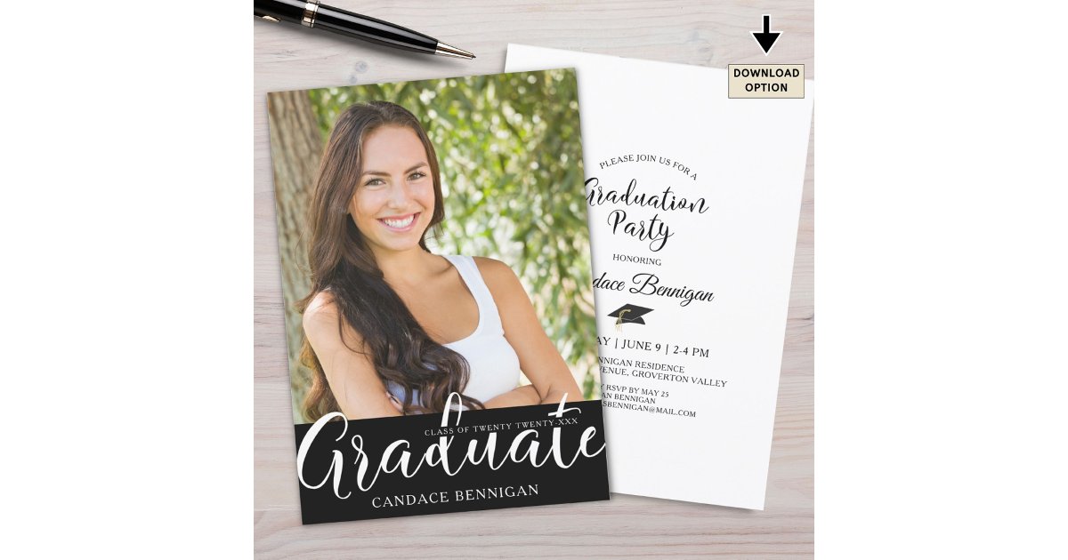Grad Party Invite Script Modern Script GRADUATE Graduation Party Invitation | Zazzle