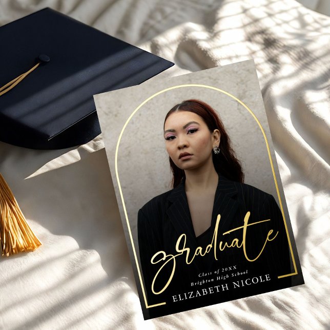 Modern Script  Graduate  Photo Arch Graduation Foil Invitation (Creator Uploaded)