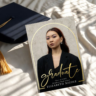  Modern Script Graduate Photo Arch Graduation Foil Invitation