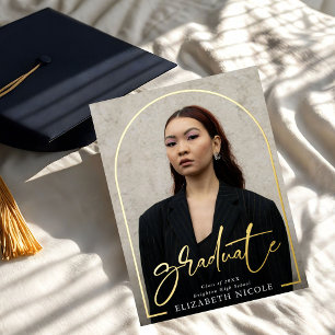 Modern Script Graduate Photo Arch Graduation Party Foil Invitation Postcard
