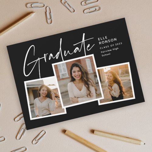 Modern Script Graduate Photo Collage Graduation Invitation