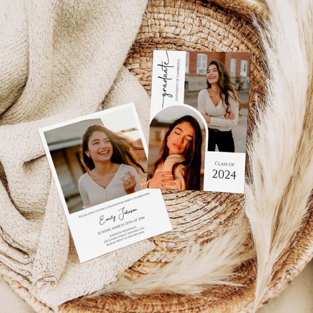 Modern Script Graduate Photo Collage Graduation Invitation (Creator Uploaded)