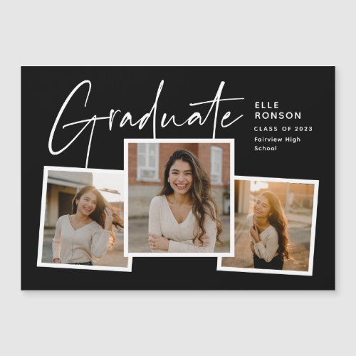 Modern Script Graduate Photo Collage Graduation Magnetic Invitation