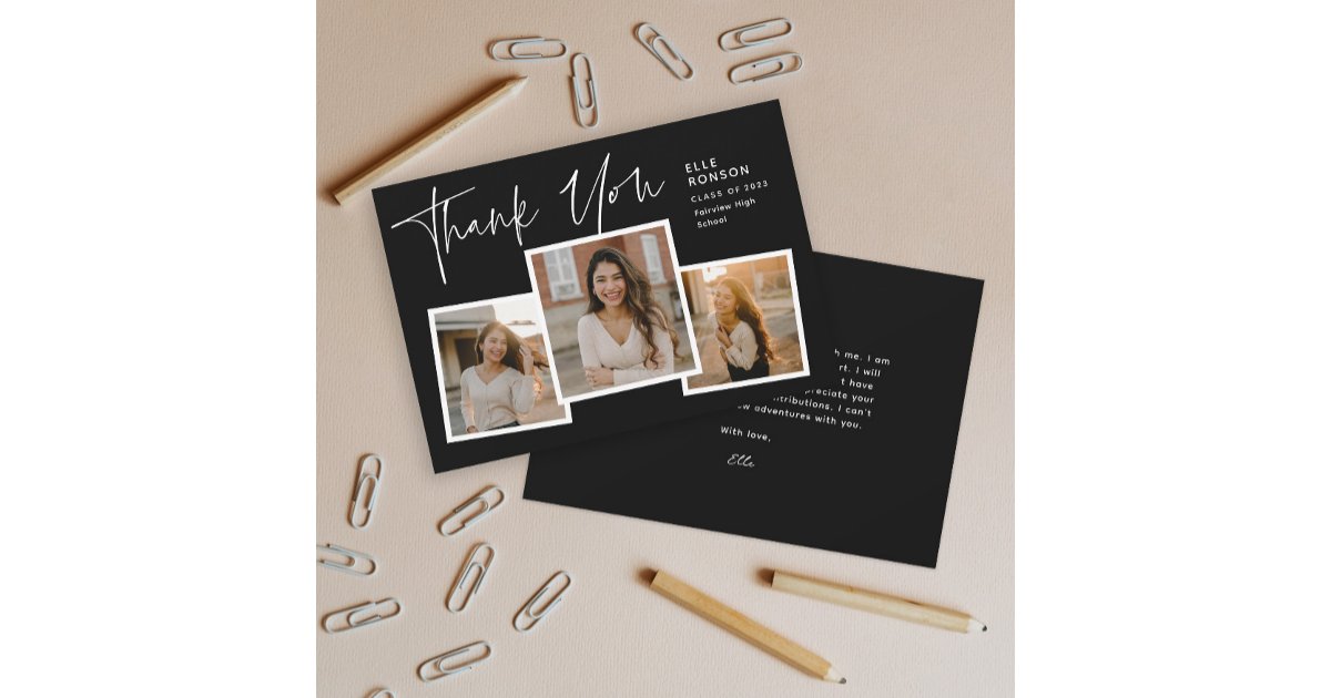 Modern Script Graduate Photo Collage Graduation Thank You Card | Zazzle