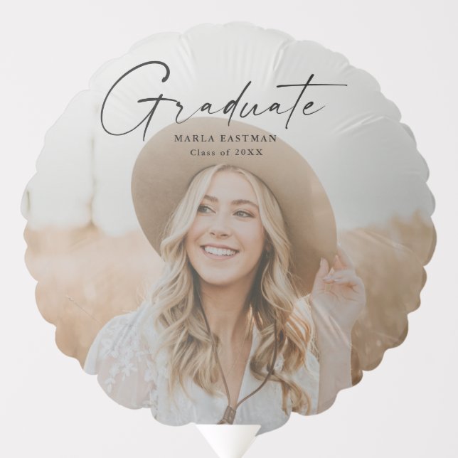 Modern Script Graduate Photo Graduation Balloon (Front)