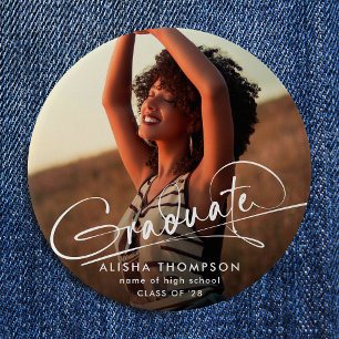 Modern Script Graduate Photo Graduation Button