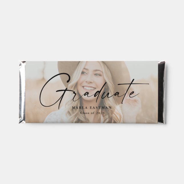 Modern Script Graduate Photo Graduation Hershey Bar Favors (Front)