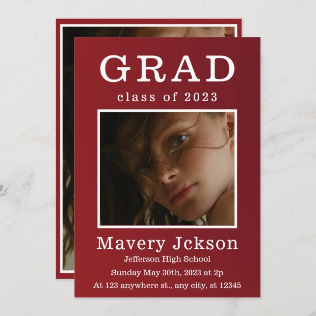 Modern Script Graduate Photo Graduation Invitation (Front/Back)