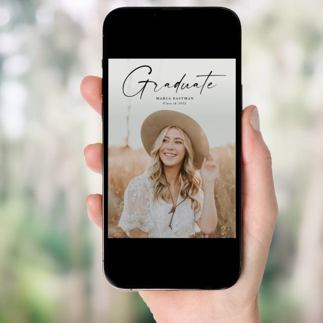 Modern Script Graduate Photo Graduation Invitation (Front Digital)
