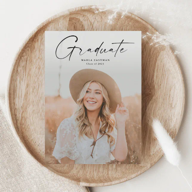 Modern Script Graduate Photo Graduation Invitation | Zazzle