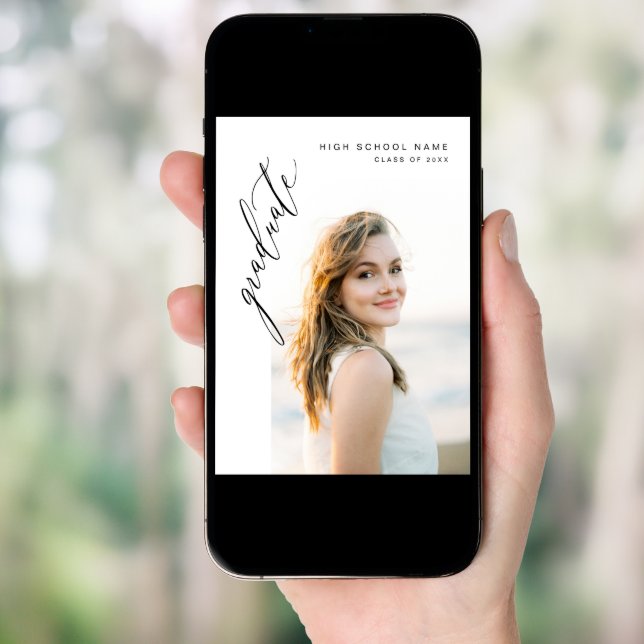 Modern Script Graduate Photo Graduation  Invitation (Front Digital)