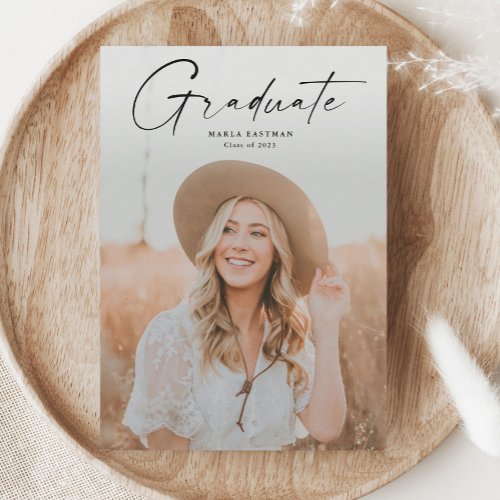 Modern Script Graduate Photo Graduation Invitation Postcard