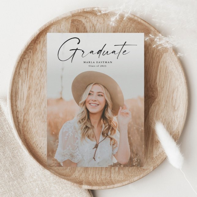 Modern Script Graduate Photo Graduation Magnetic Invitation (Creator Uploaded)