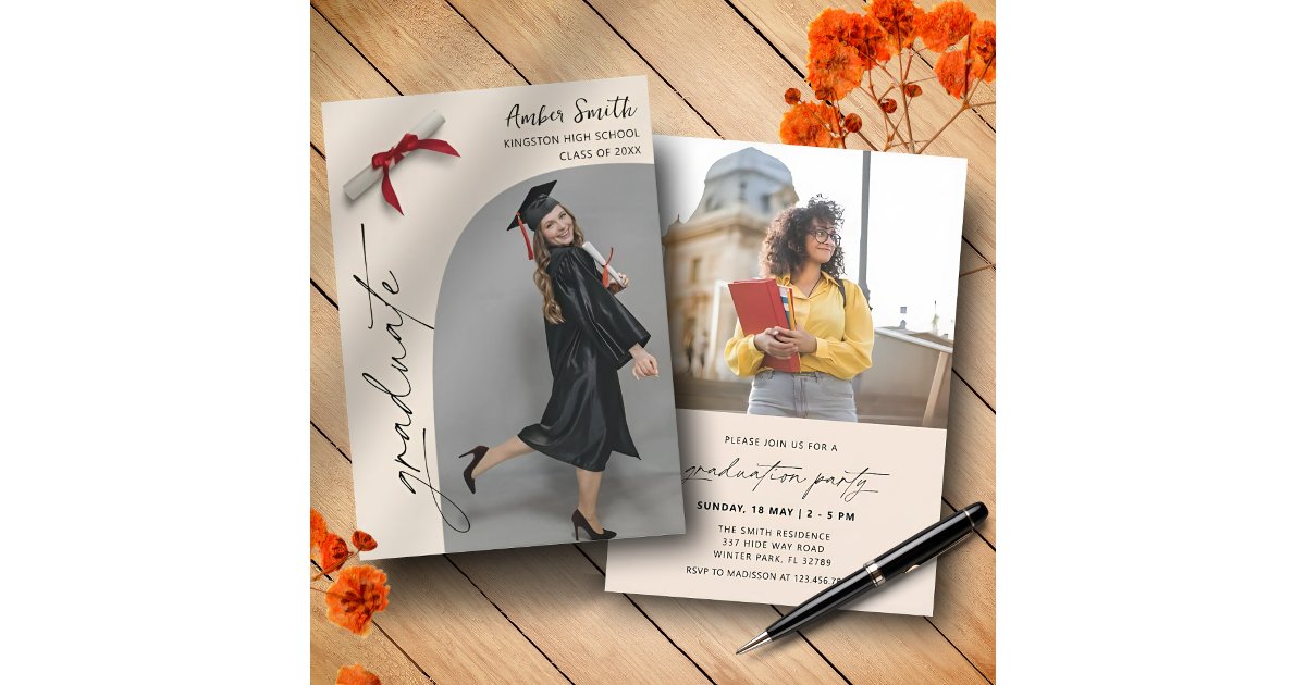 Grad Party Invite Script Modern Script Graduate Photo Graduation Party Invitation | Zazzle