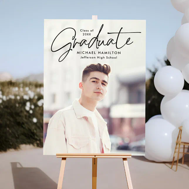 Modern Script Graduate Photo Graduation Party Sign | Zazzle