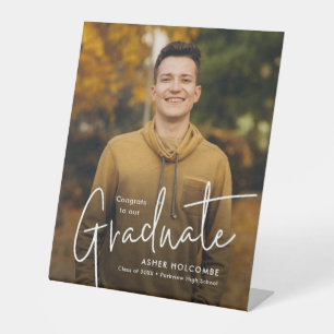 Modern Script Graduate Photo Graduation Tabletop Pedestal Sign
