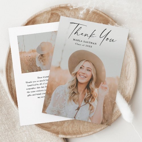 Modern Script Graduate Photo Graduation Thank You Card