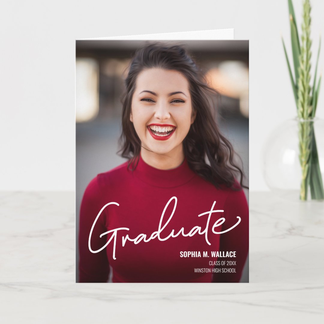 Modern Script Graduate Photo high school Card | Zazzle