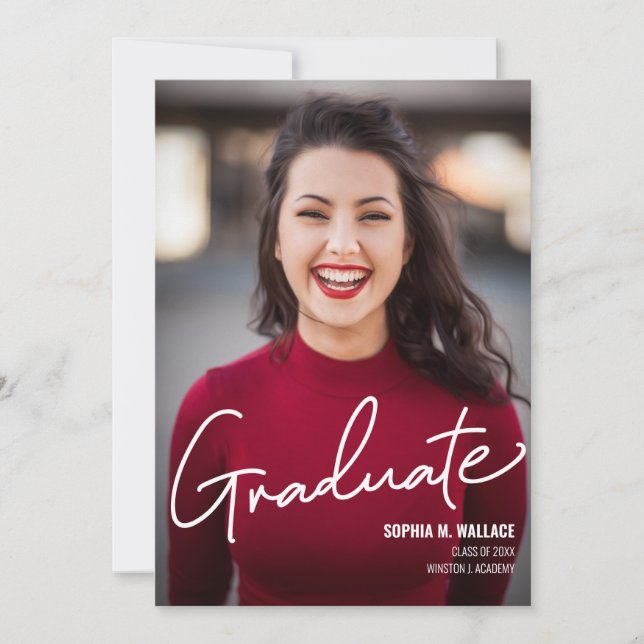 Modern script Graduate Photo Party Invitation (Front)